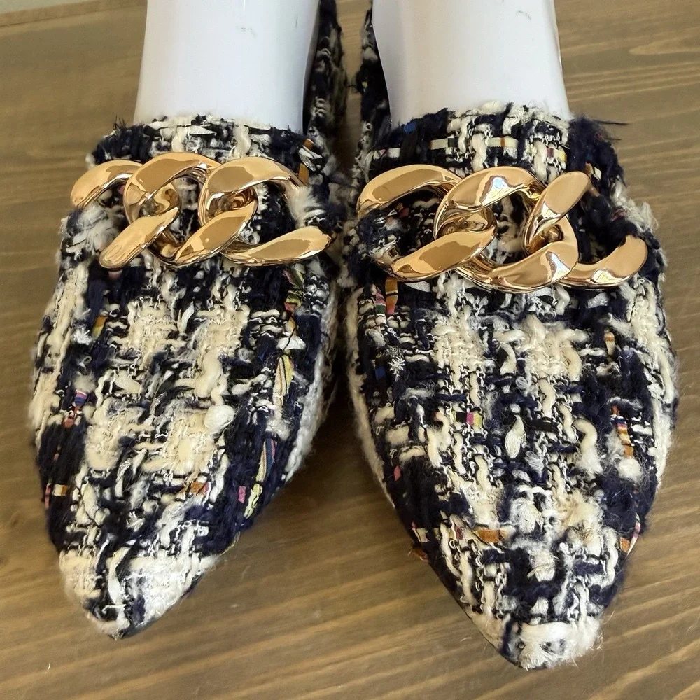 Steve Madden Womens‎ 8.5M Famed Tweed Slip On Pointy Toe Loafers Flats Shoes